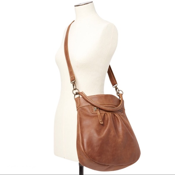 Roots Handbags - ROOTS Taupe Beige Pebbled Leather Olivia Large Slouchy Hobo Shoulder Bag Purse